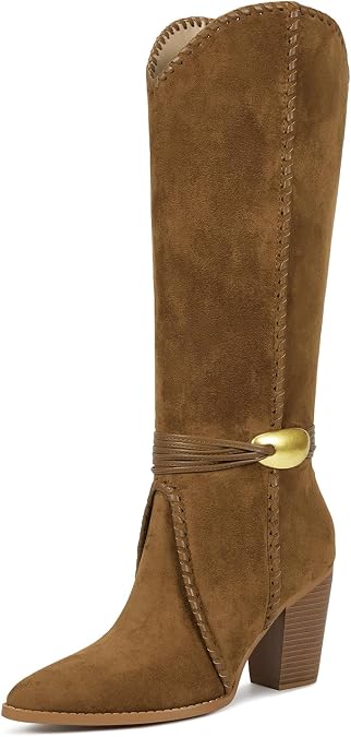 wetkiss Cowboy Boots Women Suede Knee High Cowgirl Boots Western Pointed