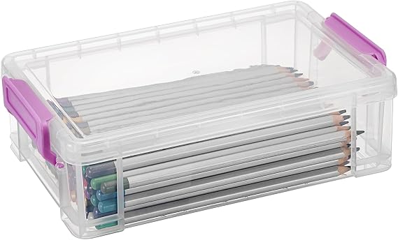 BTSKY 1 Pack Extra Large Capacity Plastic Pencil Box Stackable Clear Pencil Case Crayon Box Office Art Supplies Storage Organizer Box for Gel Pens Erasers Tape Pens Pencils Markers etc(Purple)