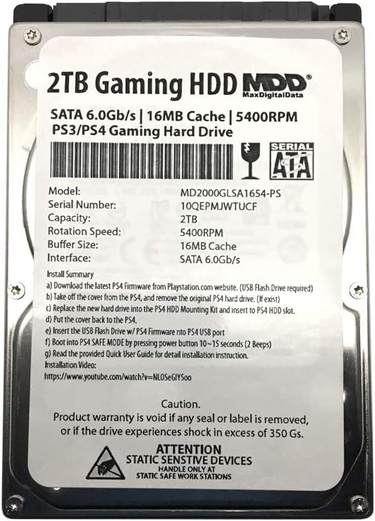 MaxDigitalData (MD2000GLSA854-PS) 2TB 5400RPM 8MB Cache SATA 6.0Gb/s 2.5inch Internal Hard Drive (for PS4 / Laptop) -