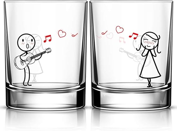 BoldLoft Love Me Tender Couple Drinking Glasses - 12 oz Highball Glass Set for Anniversary, Valentine's Day, Christmas, Wedding, Engagement, His and Hers Home Decor, Guitar Lover Gifts