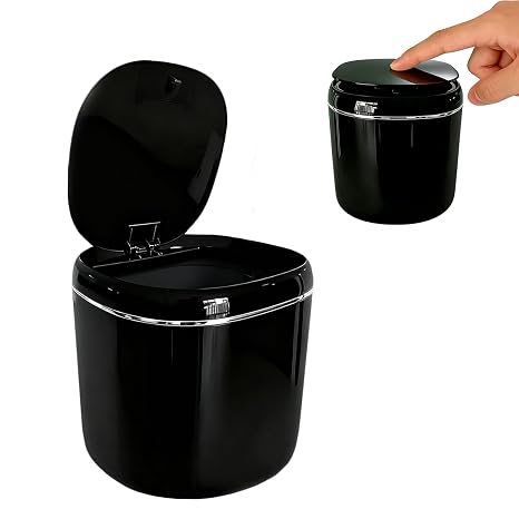 Black Mini Desktop Bin 2.3L,Tea Bag Caddy,Trash Can,Waste Paper Basket | Rubbish Bin for Car,Living Room Toilet Office Bedroom Bathroom Kitchen