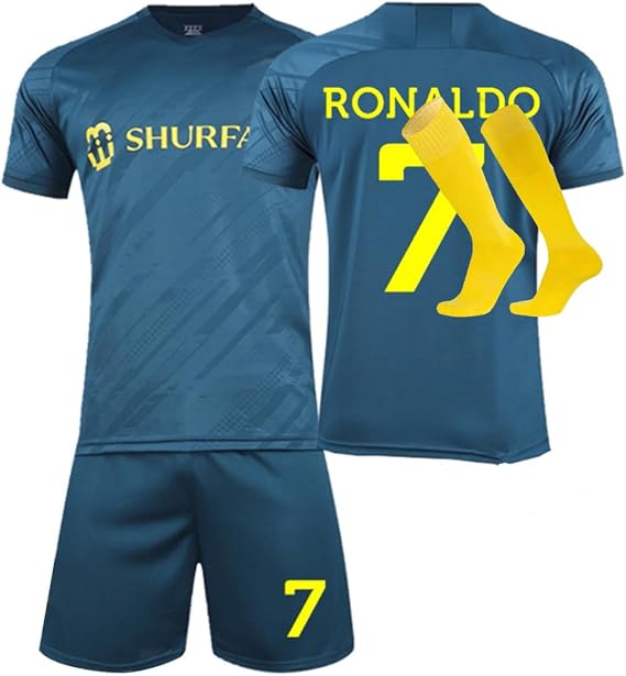 Al Nassr FC Soccer Jersey Kit 2022/23 Training Wear with Shorts and Socks for Men and Boys, Size 12-13