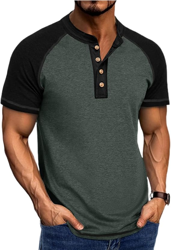 Mens Henley Shirts Short Sleeve Casual Button Basic Slim Fit T-Shirts Summer Lightweight Pullover Tee Shirts