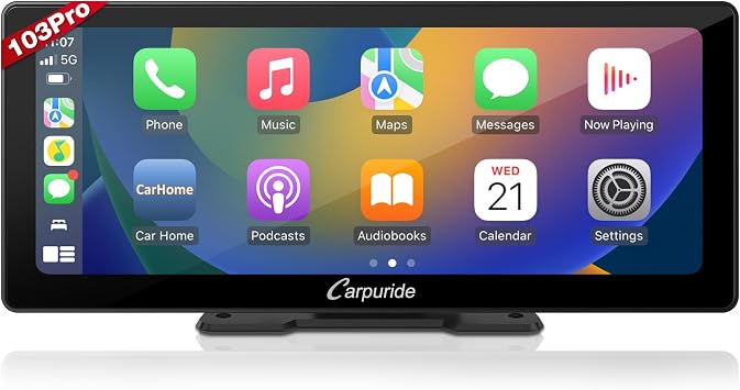 CARPURIDE W905, Portable Carplay & Android Auto with 4K Dash Cam, 9 Inch Touch Car Screen, Drive Play Car Play Navigation with Mirror Link/Siri/FM/AUX/Bluetooth/Light Sensor