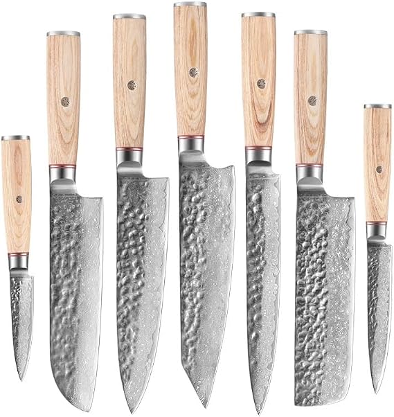 Damascus Knife Set, 7PCS Damascus Steel VG10 Forged Kitchen Chef Knife Set Meat Fish Fruit Sliced Professional Japanese Knives Butcher Cleaver, LAMAJIGA6695