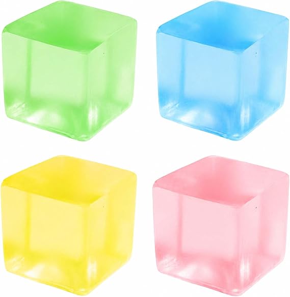 4Pcs Ice Cube Squishy Fidget Toys, Ice Cube Stress Balls Toys | Taba Squishy Square Sensory Squeeze Toys for Adults and Kids Anxiety Relief, Party Favors Birthday Gifts
