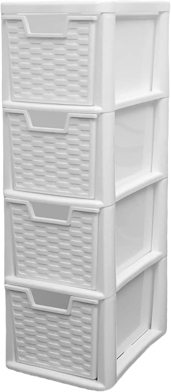 Medium Rattan Effect Drawer Storage Unit Plastic Cabinet with Spacious Drawers for Home Office Bedroom Living Room Organisation Durable Stylish