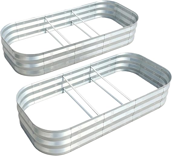 Galvanized Raised Garden Bed Kit with 4 Internal Braces, 67x36x10in Large Metal Planter Raised Beds Outdoor, 0.8mm Thick Steel Outdoor Galvanized Planter with Vents, Silver (2PCS)