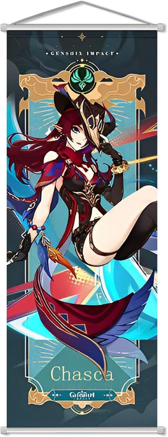 Rainteam Genshin Impact Poster Game Hanging Wall Art Artistic Canvas Genshin Character Posters with Rods for Living Room Bedroom Decor29.5 inch x 11 inch CHASCA
