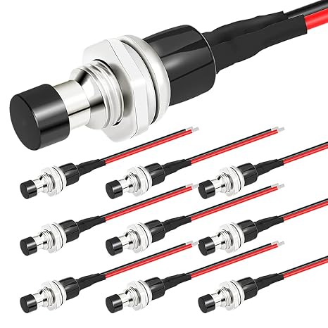 DaierTek Mini Momentary Push Button Switch 1A 250VAC Small Pushbutton Switch Normal Open (NO) Pre-Wired Contact Switch SPST Switch 2 Pin Black -10Pack
