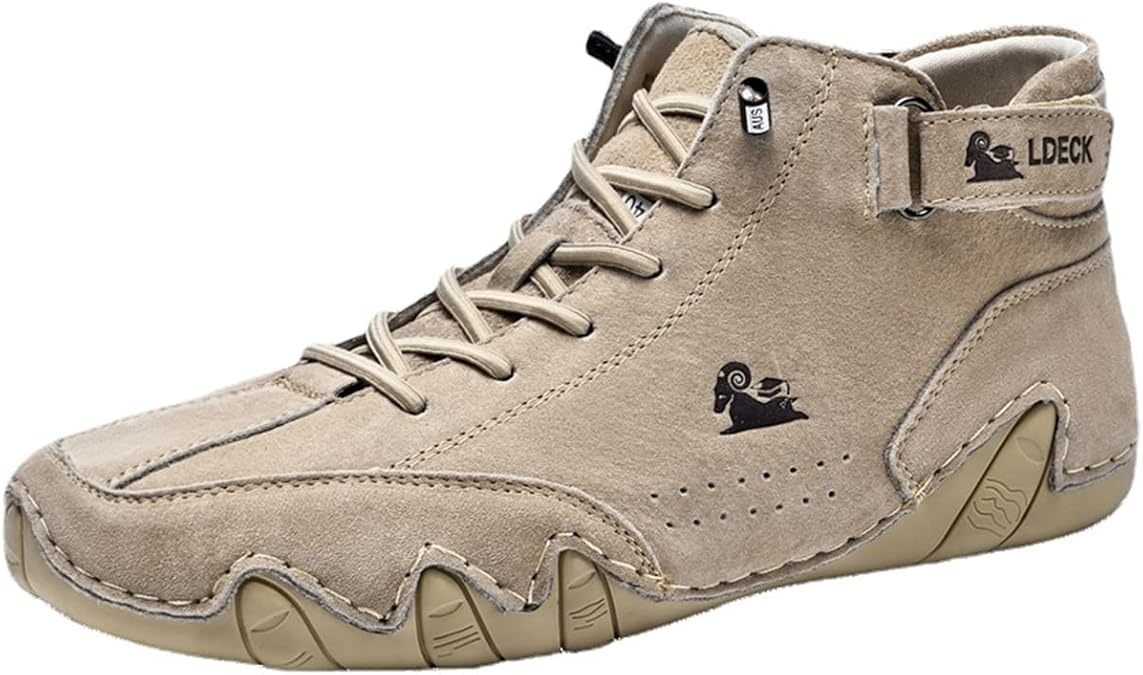 Men's Chukka Boots Suede Leather Casual Sneakers Non-Slip Breathable High Boots Lace-up Flats Oxford Shoes Vintage Hand Stitching Comfort Soft Loafers Flat Shoes for Walking Driving Beige