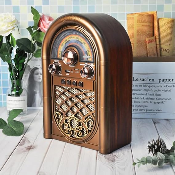Coverzone Retro Radyo Taşınabilir Bluetooth Speaker Ve Hoparlör Ahşap Kaplama Klasik Antika Tarzı İç ve Dış Mekan Multiband USB Girişli Dekoratif Klasik Radyo R-1950-BTL (Koyu Kahverengi R-1950-BTL)