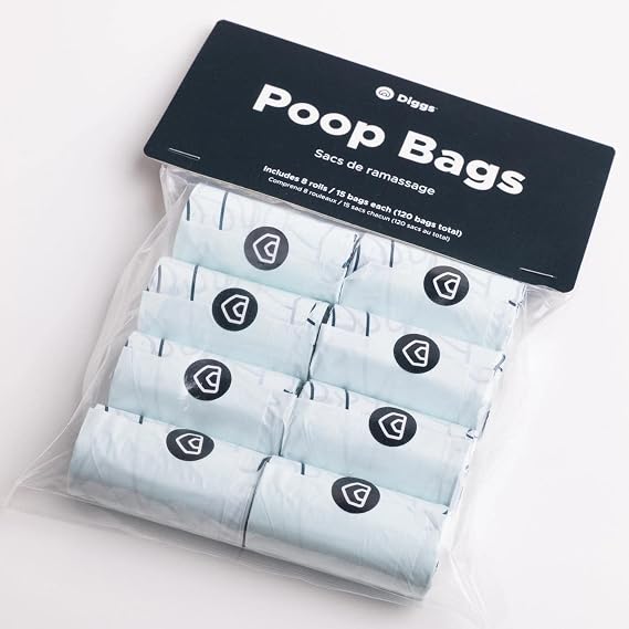 Diggs No-Tear Dog Poop Bags Refill, 8 Rolls, 120 Count, Recycled Plastic