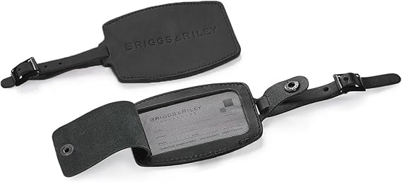 Briggs & Riley Leather Luggage ID Tag for Men & Women - Identification Tag for Suitcases, Baggage ID Label, Fits Standard Size Business Card - Luggage Accessories, Black