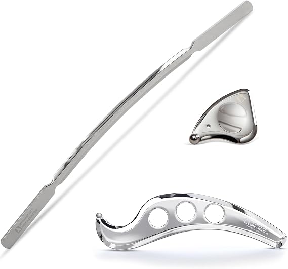 Myofascial Releaser Pro Curve Trio - Crescent Bar, Micro & Ellipse Pro Muscle Scraper Tools, Professional IASTM Gua Sha Set for Physical Therapy, Medical Grade Stainless Steel Fascia Blades