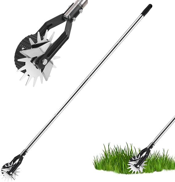 Wheel Rotary Edger, Rotary Shear, Sidewalk Manual Lawn Edger with 3 Sections Strong Stainless Steel Handle with Cushion Grip, Garden Edger Lawn Tool for Garden Yard