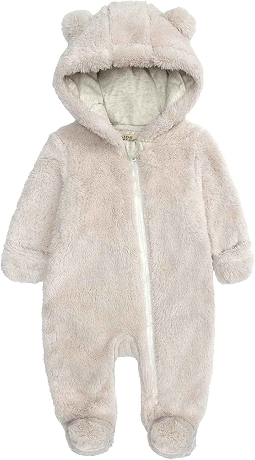 Baby Newborn Snowsuit Fleece Winter One-Piece Suit Cartoon Bear Warm Hooded Jumpsuit Outwear Outfits for Girls Boys