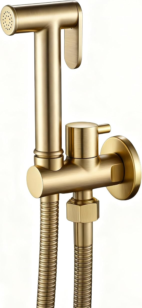 Brushed Gold Handheld Bidet Sprayer for Toilet, Portable Bidet Sprayer Kit Wall Mount Brass Hand Held Bidet Sprayer High Pressure Bidet Attachment for Toilet with 1.5m Hose, for Pet, Personal Hygiene