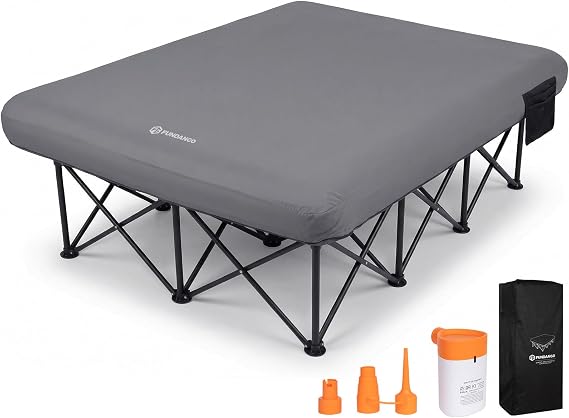 FUNDANGO Queen Camping Cot with Electric Pump and Air Mattress, 80 x 60 in