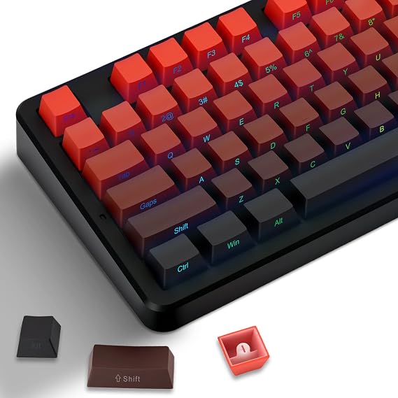 Red PBT Keycaps,Side-Printed Keycaps Set -Red Black Gradient Design,Cherry Profile Keycaps,MX-Compatible for 61/68/84/87/98/100/104-Key Mechanical Keyboard