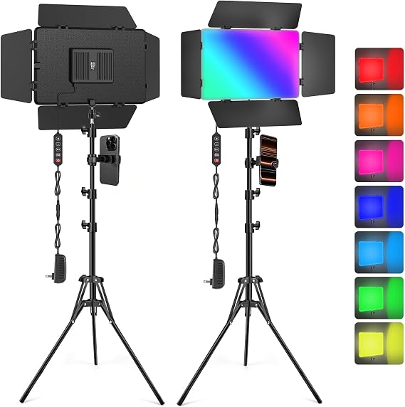 2-Pack LED Video Light Kit with 63'' Tripod Stand, Icceue 2500K-8500K Dimmable Studio Photography Panel Lighting for Video Recording Game Live Streaming Podcast YouTube Filming (2 Pack RGB)
