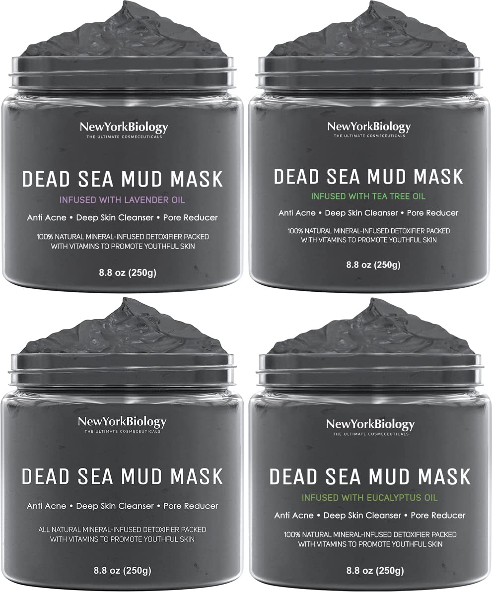 New York Biology Dead Sea Mud Mask with Dead Sea Mud Mask Infused with Eucalyptus with Dead Sea Mud Mask Infused with Lavender with Dead Sea Mud Mask Infused with Tea Tree - Spa Quality - 8.8 oz