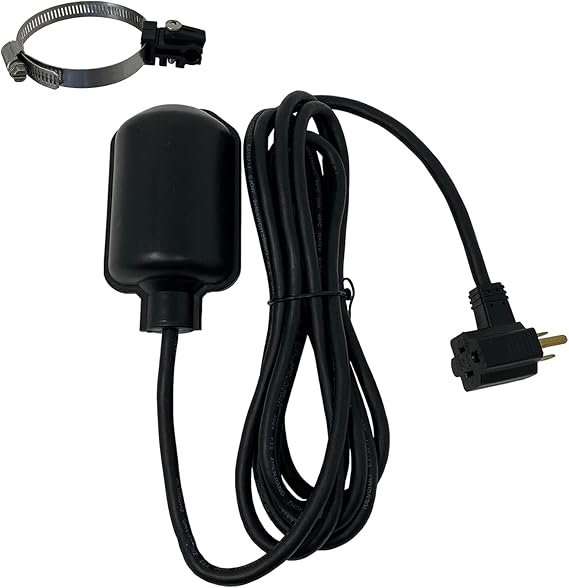 PumpSpy Sump Pump Tethered Universal Float Switch Replacement with Piggyback Plug for Sewage, Reliable Water Level Performance - 10 foot cord