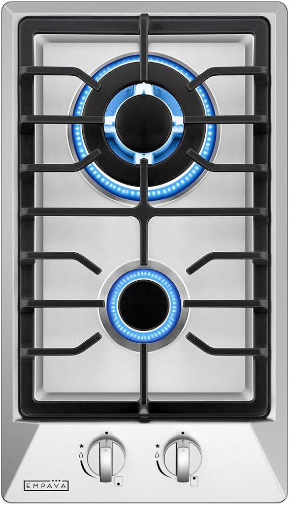 Empava 12-Inch Gas Cooktop, 2 SABAF Burners, NG LPG Stainless Steel Stove