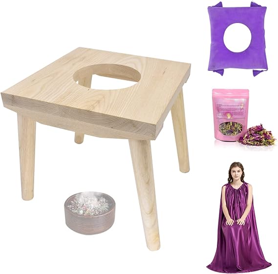 Yoni Seat, Yoni Steaming Kit Yoni Steamer Chair, Yoni Steamer Seat for Toilet, Wood V Steaming Seat Kit with Gown & Cushion for Women Cleansing