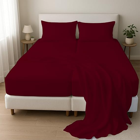 1000 Thread Count Split Sheet Set 5 Piece Split California King Sheets for Adjustable Beds 100% Egyptian Cotton 18" Deep Pocket Adjustable Bed Sheets Split California King Size - Burgundy Solid
