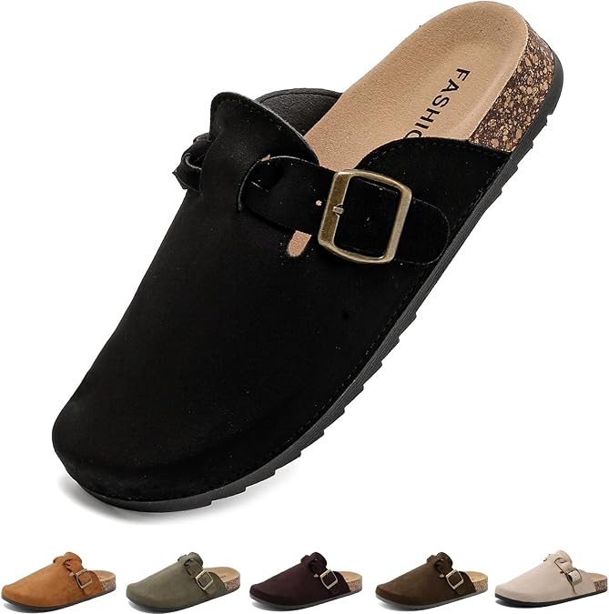 Suede Clogs for Women Men Cork Footbed Mules with Arch Support Potato Shoes