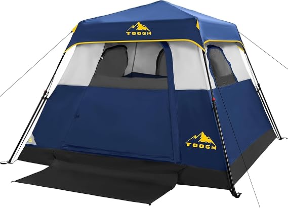 3/4 Person Camping Tent with 1 Door, 4 Windows, and Upgraded Ventilation Instant Setup, Waterproof, 8'x 8'x 67''Oxford Fabric Floor Pop Up in 60 Seconds Includes Rainfly and Backpack