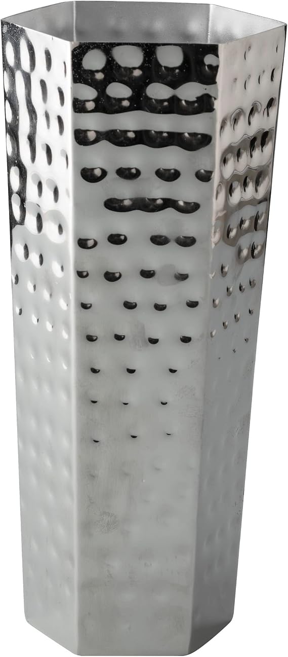Decorative Hand Hammered Artisan Vase |Design Flower Vase | Living Room Decor | Modern Home | Table Centerpiece | Stylish Gift Box | Silver