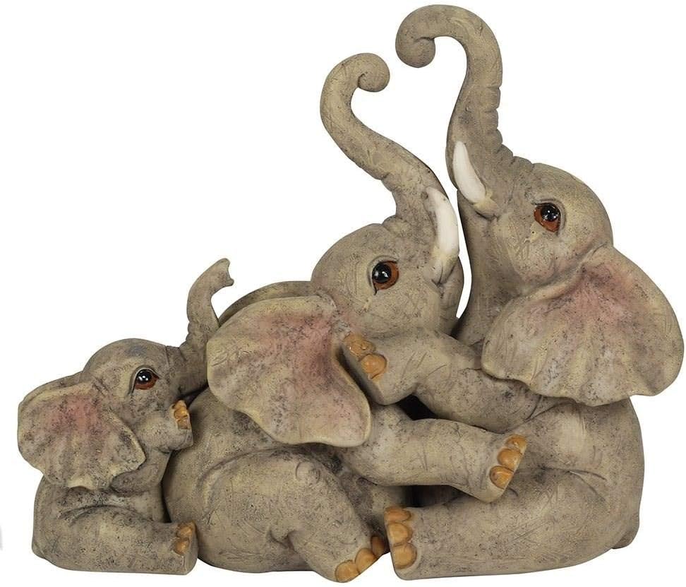 Adorable Grey Resin Elephant Family Ornament - 12.5cm x 14cm 1 Pc. - Charming Rustic Design, Durable Handcrafted Decor, Nature-inspired Gift - Ideal for Home Accessory
