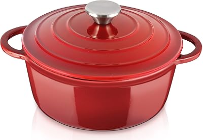 Enameled Cast Iron Dutch Oven with Handles and Lid, 5 Quart Red