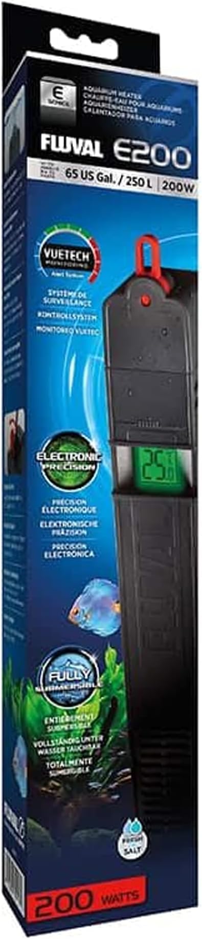 Fluval E200 Advanced Electronic Heater, Black, up to 65 Gal. | 100-Watt Heater for Aquariums