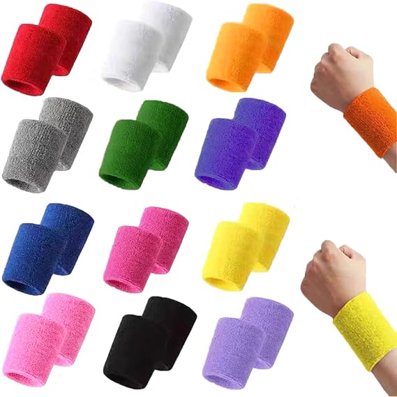 EAEDMY 12PCS Sports Wristbands Sweatbands for Men & Women, Absorb Sweat Wrist Bands Sweat Bands for Tennis Basketball Football Running Working Out