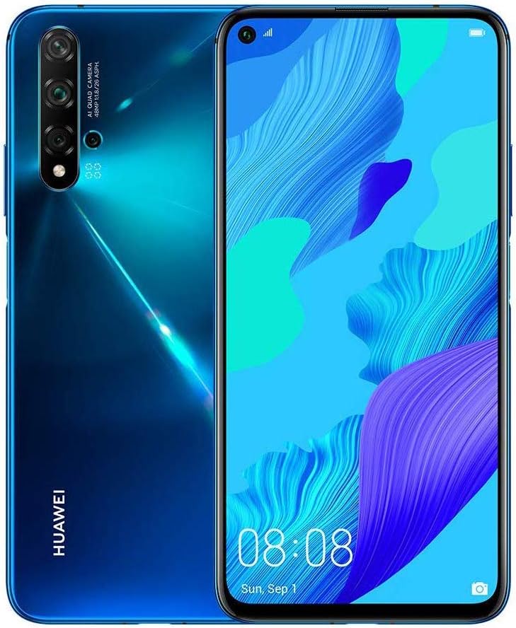 HUAWEI Nova 5T 128GB, 6GB 6.26 LCD, Kirin 980, 48MP Quad Camera, 22.5W Fast Charge, Dual SIM GSM Unlocked Global 4G LTE International EU Plug with US Adapter Crush Blue