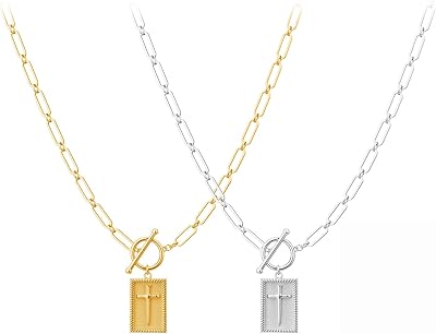 2026 New Huenaut Cross Necklace,The Dainty Nail Cross Necklace,Cross Pendant Paperclip Chain Necklace,Waterproof, Fade-Proof & Unisex
