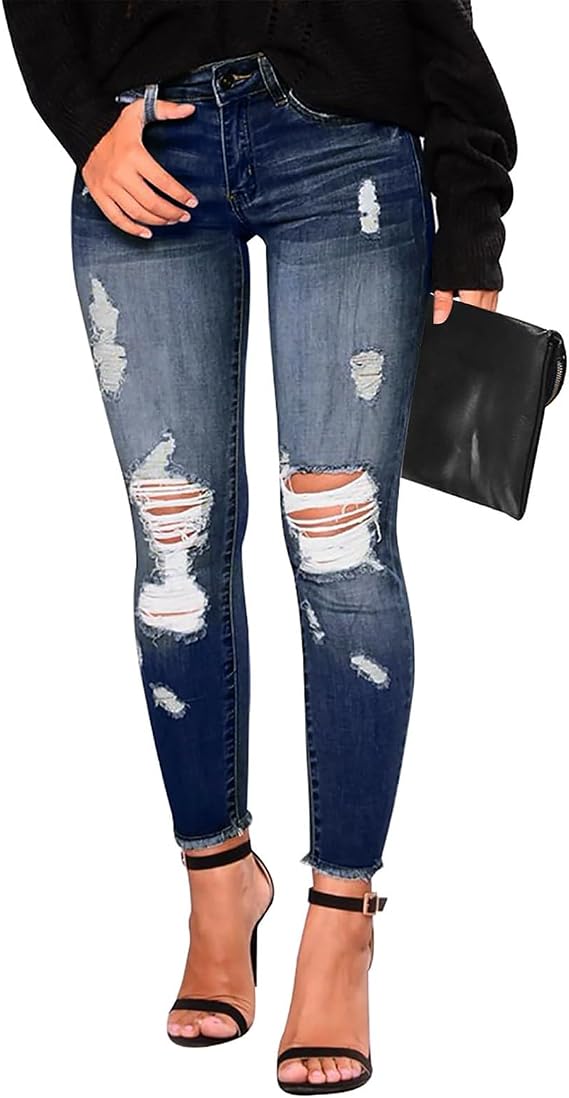 Skinny Jeans for Women Trendy Ripped High Waisted Jeans Skinny Stretchy Jeans Distressed Jeans with Pockets