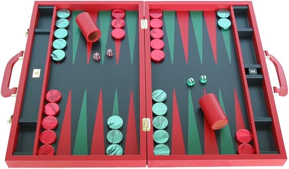 Large Backgammon Set 23" - Genuine Dollaro Leather - Precision Dice