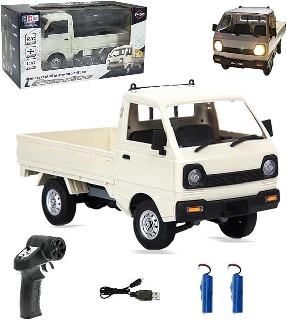 WPL D12 1:16 Mini RC Car, 2.4GHz Electric 4WD RC Truck Remote Control Off Road Vehicle, 130 Motor Rear Drive High-Speed Car for Adults (2 Battery)