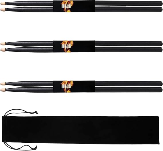 3 Pairs Drum Sticks, 5A Classic Maple Drumsticks, Wood Tip, with Carry Bag