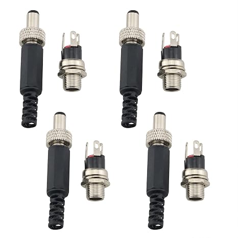4Sets 5.5mm x 2.5mm Male DC Power Plug Connector with Screw Lock Female Panel Socket Mount Adapter Soldering Power Jack Connector and Screw Lock Female Panel Socket Mount Adapter