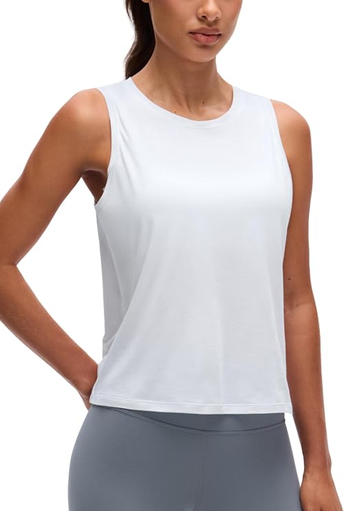 CRZ YOGA Pima Cotton High Neck Tank Top | Workout, Naturally Soft, Classic Fit, Waist Length, Sleeveless Shirts for Women