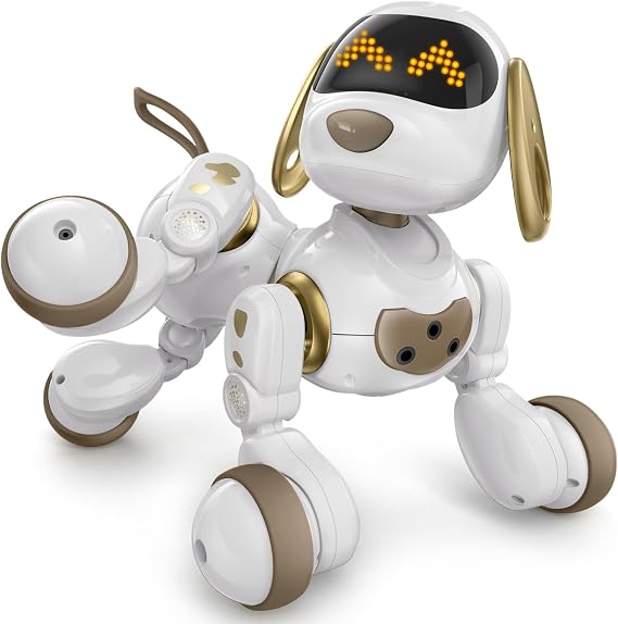 Ruko 18011 Smart Robot Dog Toy for Kids, 30 LED Expressions, White Gold