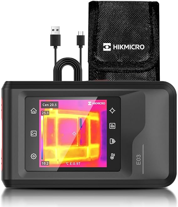 HIKMICRO E03 Thermal Imager Camera 240 x 240 SuperIR Resolution, Infrared Camera, Visible Light Camera, Video Recording Support, 25 Hz Frame Rate, 3.5 "Touchscreen Infrared Camera, IP54,20℃～350°C
