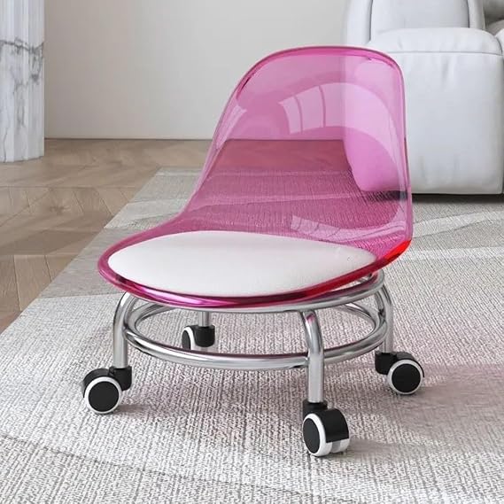 Low Rolling Stool With Wheels, Rolling Garage Stool With Back Support,360° Rotating Floor-Friendly Wheels For Home, Office,Garage & Salon(Color:Pink)