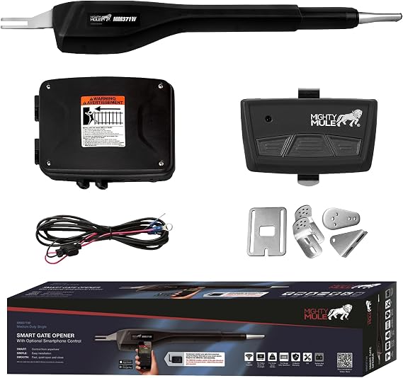 Mighty Mule MM371W Automatic Gate Opener, Smart and Solar Ready, Includes Gate Opener Remote and More-Up to 16ft Long or 550lb, Black, 1 Gate Opener Kit