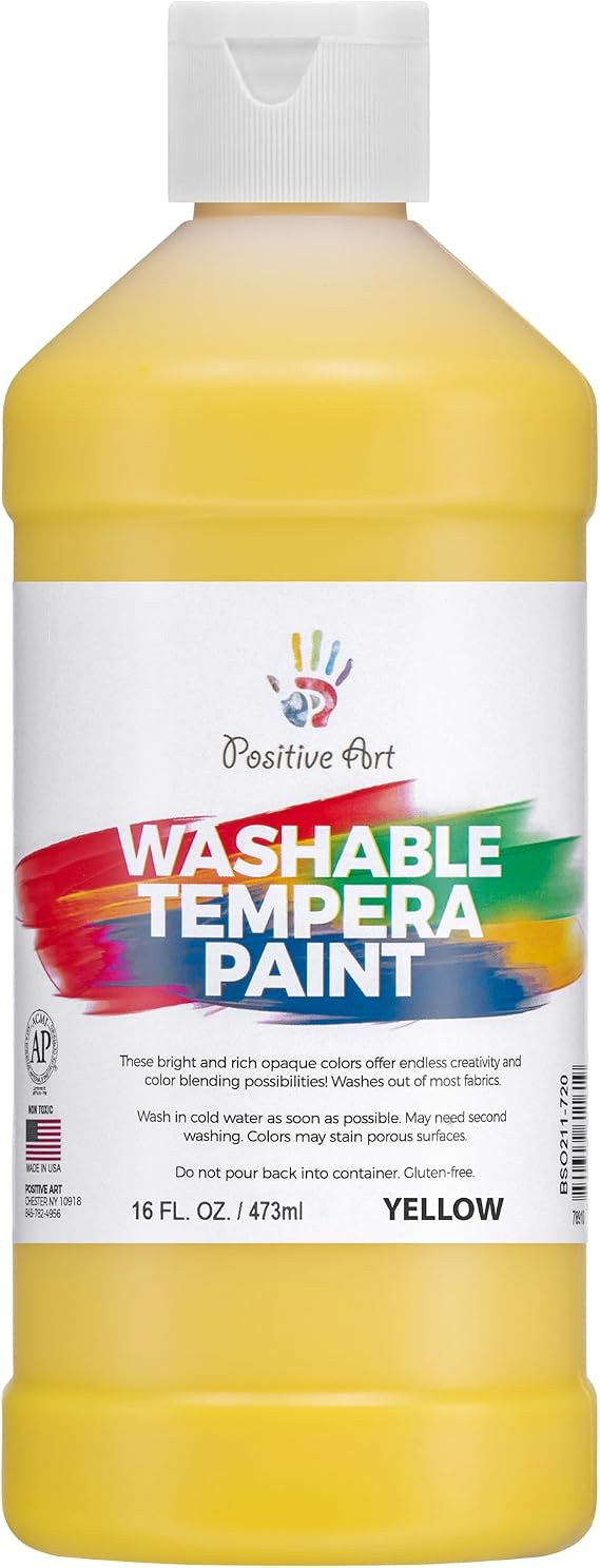 Washable Paint for Kids, 16 Oz Bottle Washable Tempera Paint, Paint for Schools, Classroom Student Paint, Non-Toxic Kids Paint Set Finger Paint - (Yellow)